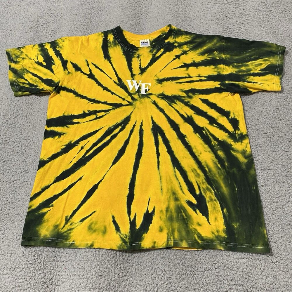 Wake Forest Demon Deacons Shirt Mens Large Yellow Black Tie Dye Basketball VTG